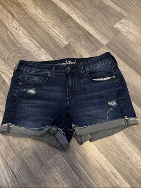Universal Thread Dark Blue Distressed Roll-Cuff Denim Shorts